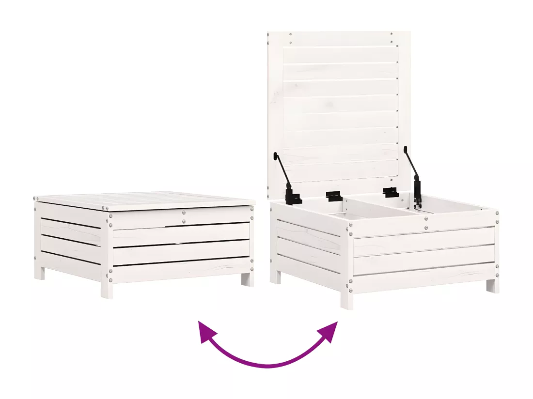 Repose-pied de jardin blanc 62x63,5x32 cm bois de pin massif