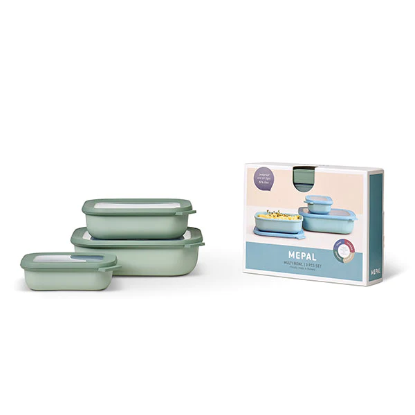 Set de 3 bols rectangulaires Cirqula Nordic Sage 500ml, 1000ml, 2000ml