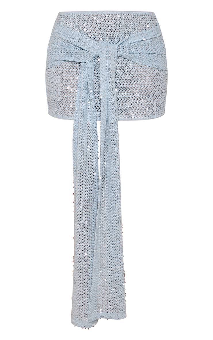Bleu Layette Jupe Courte Drapée Portefeuille À Sequins Texturés Coordonné