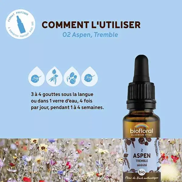 Florais de Bach Biofloral 02 Aspen Aspen Dropper Orgânico Demeter 20 ml