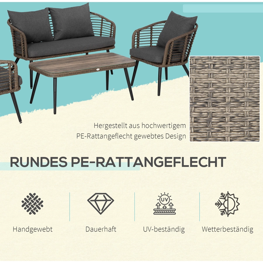 Outsunny Gartenmöbel-Set mit Teetisch grau