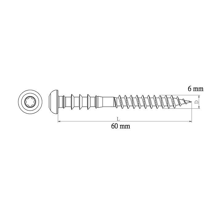 Vis de châssis PVC zinguée avec tête peinte en blanc, 6x60 mm - 6 pièces