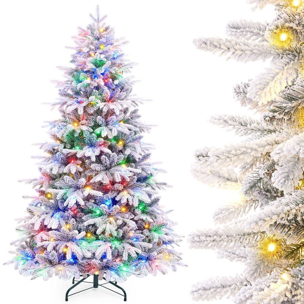 Yorbay 150cm Künstlicher Weihnachtsbaum mit Beleuchtung Weiß Schneeflo