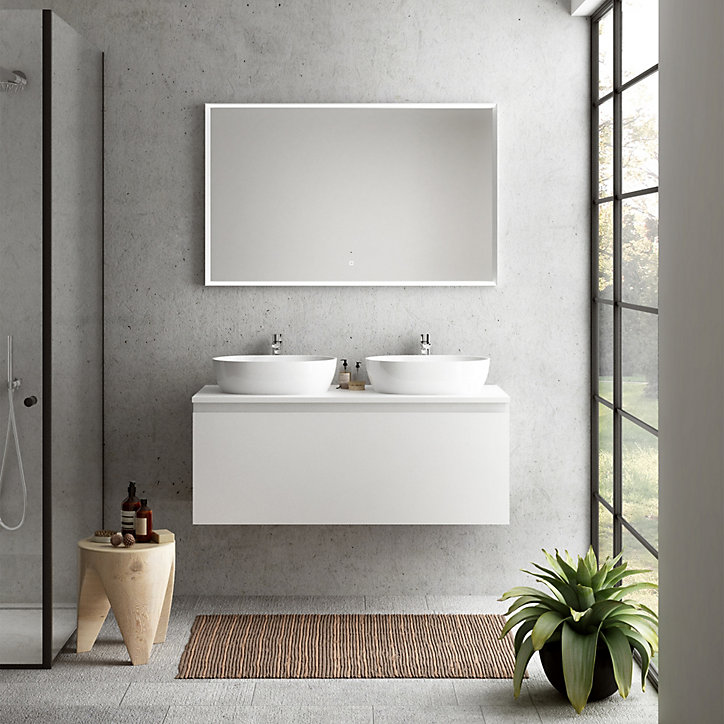 Meuble sous vasque à suspendre Pura blanc mat 120 cm + Plan de toilette