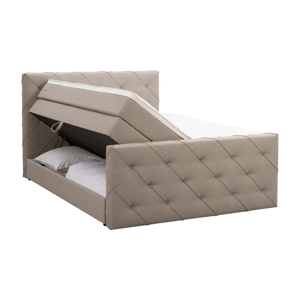 Boxspring met opbergruimte en voetbord Liv geruit - beige - 140x200cm