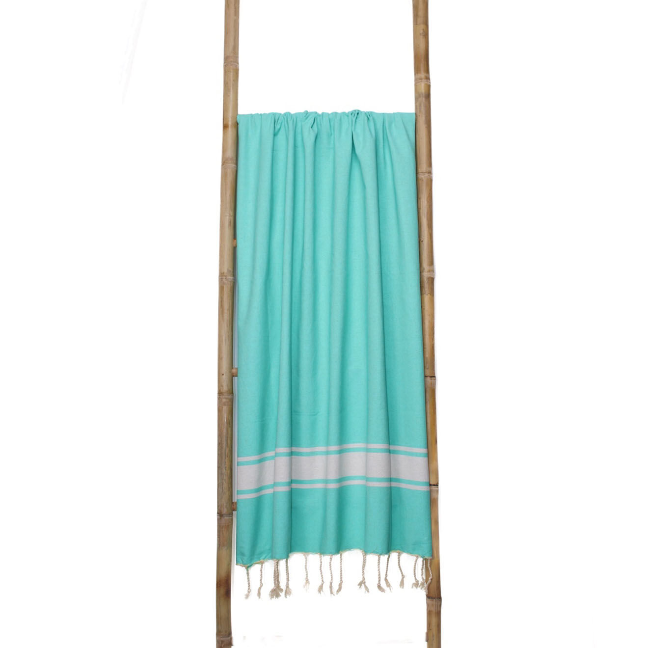 Febronie Fouta Famiglia XXL St Tropez Rayure Classique vert turquoise - 200x200 cm