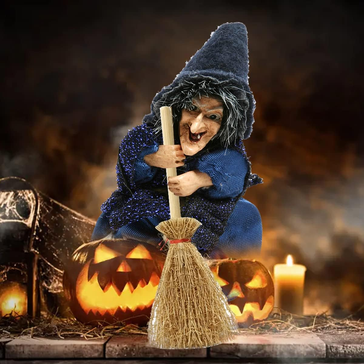(5er Set) Miniatur Halloween Deko Mini Hexenbesen Grusel Party Tischdekoration Bastel Zubehör für Kreative DIY Projekte - Braun