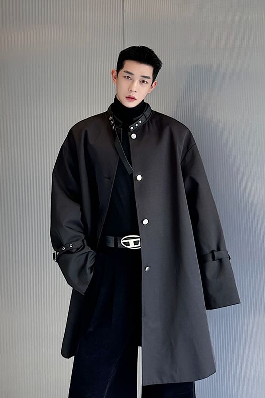 Adotuastic - Trenchcoat met opstaande kraag, riem en knoopsluiting, lange uitvoering