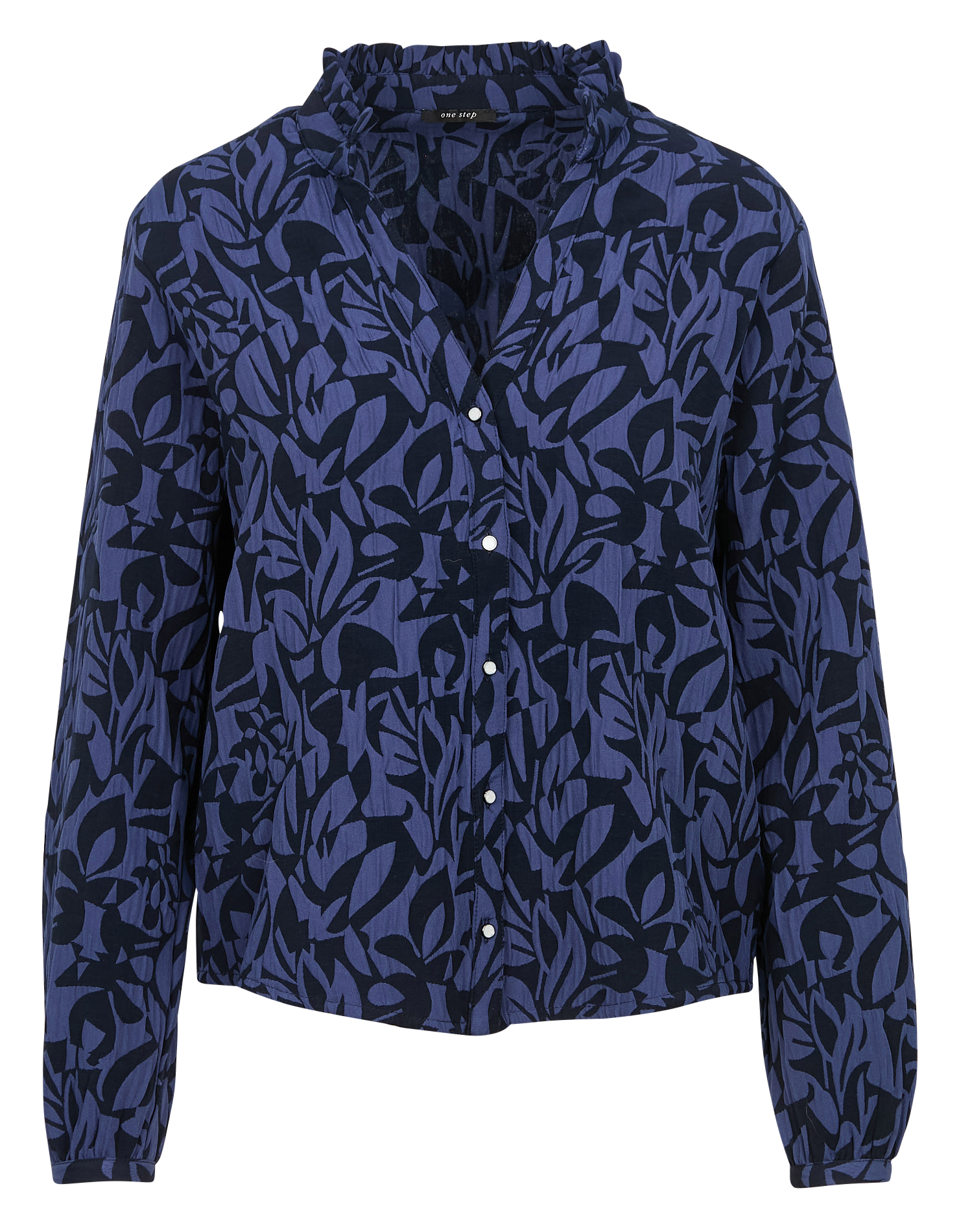 CHIPIE - Blouse col collerette en jacquard floral | Bleu