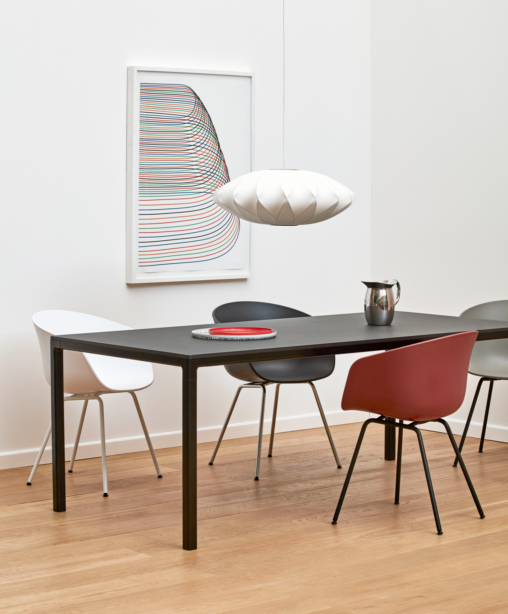 Eettafel T12 250x95 zwart onderstel zwart linoleum blad