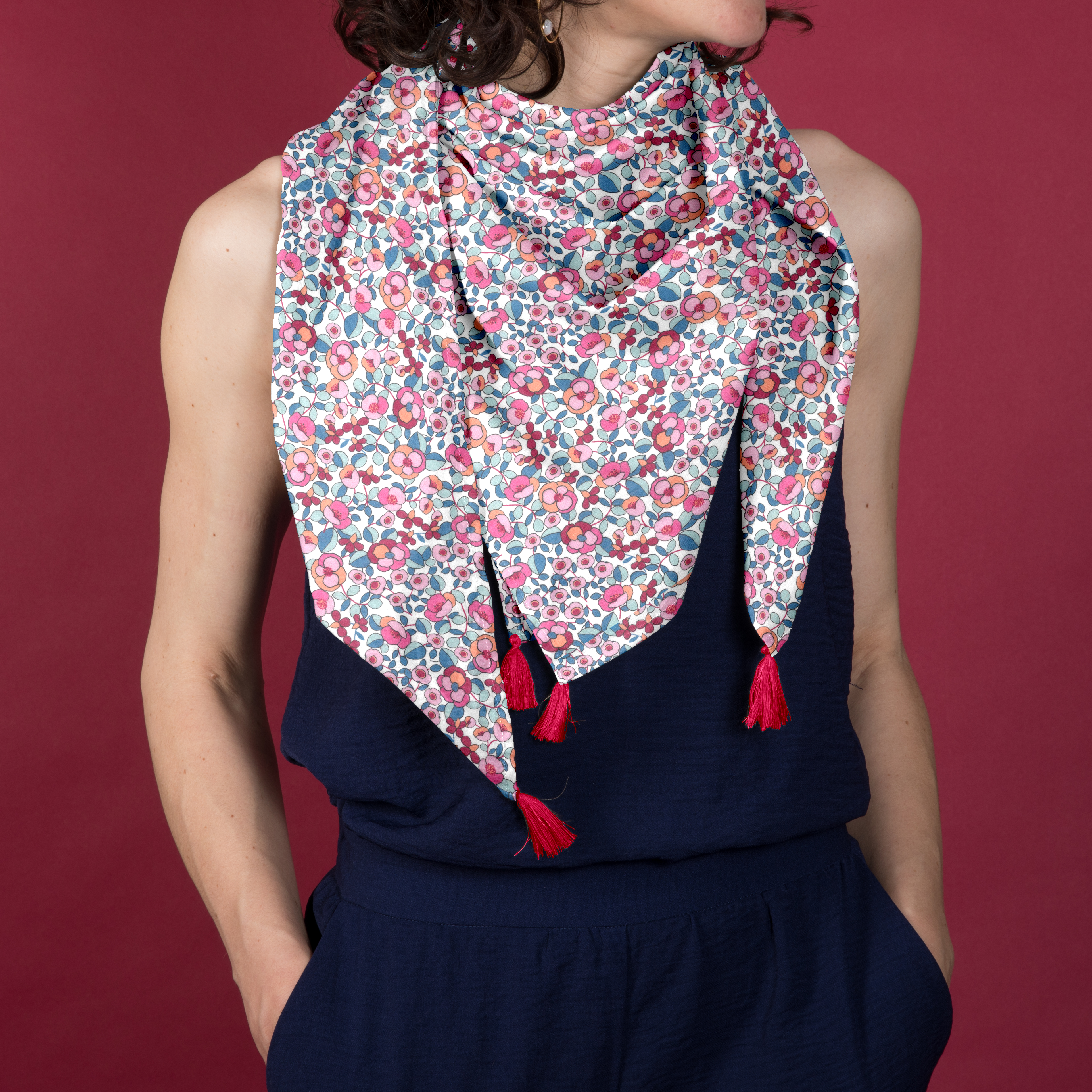 Foulard Pompon Boutons Rose