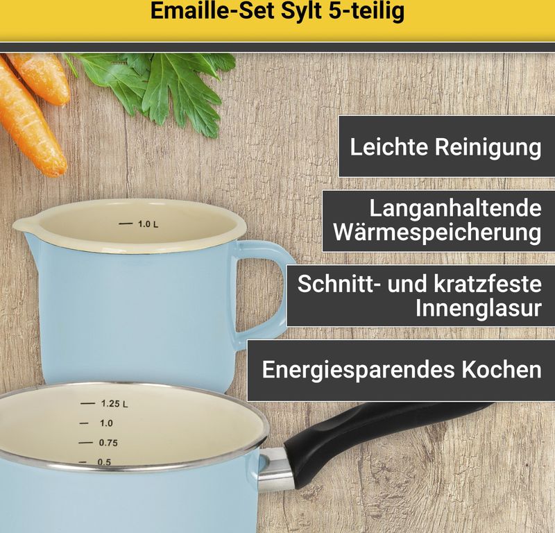Sylt - 5-delige Emaille Set - Pastelblauw - Crème