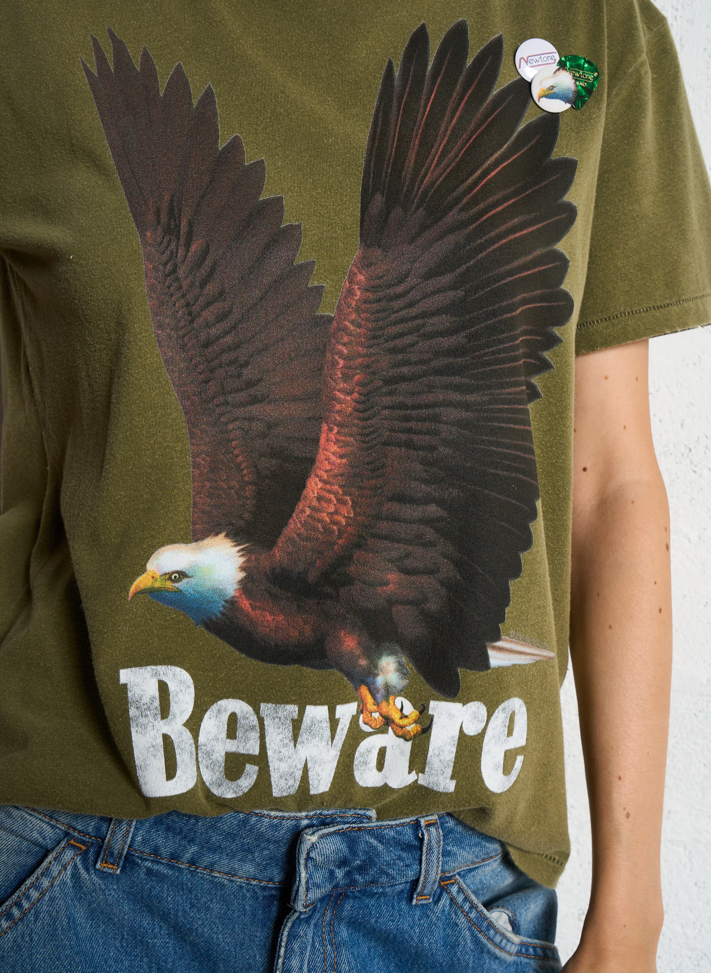 STARLIGHT BEWARE - Tee-shirt droit col rond sérigraphié en coton | Kaki