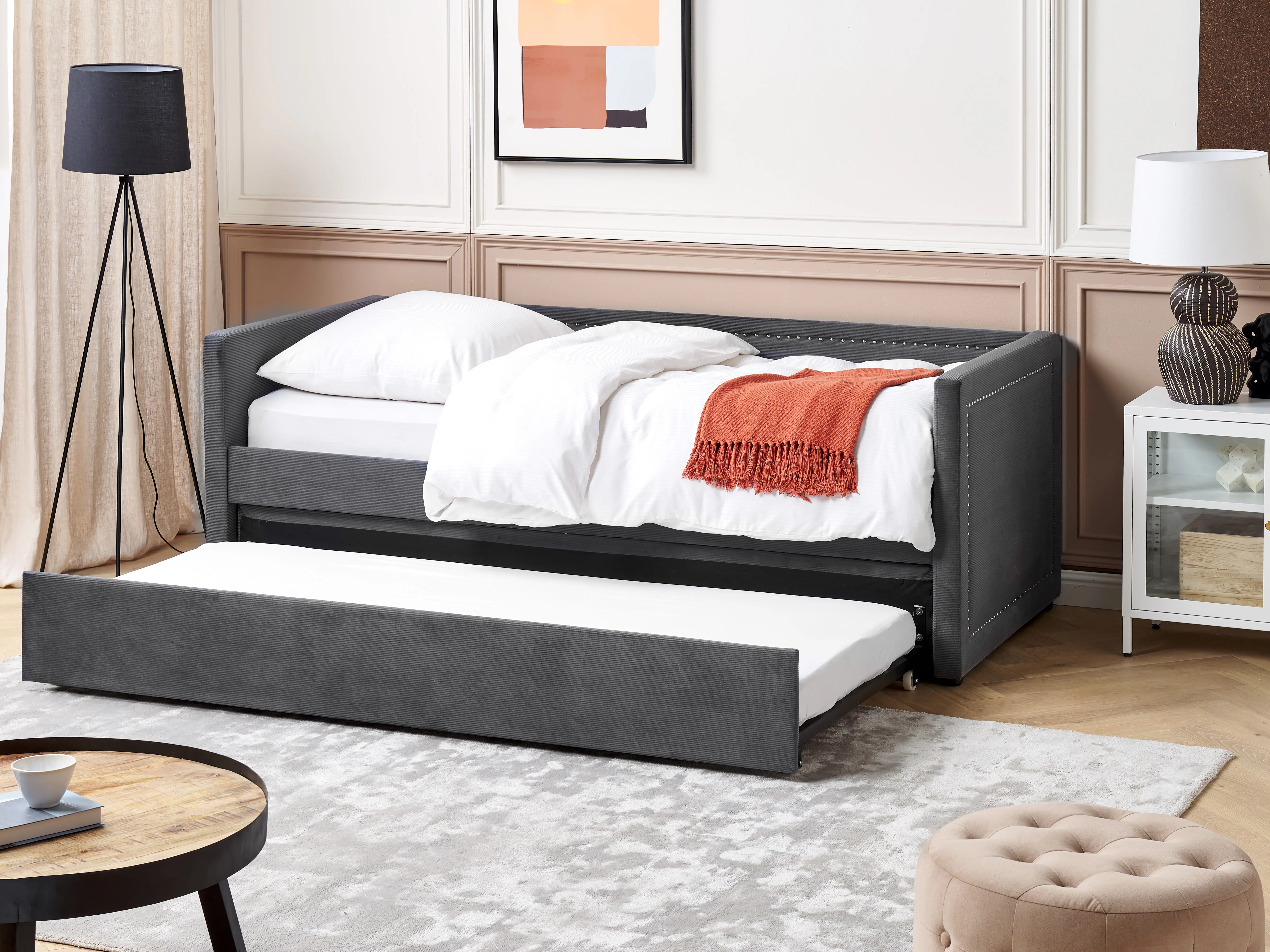 Onderschuifbed Corduroy MIMIZAN 90 x 200 cm Donkergrijs