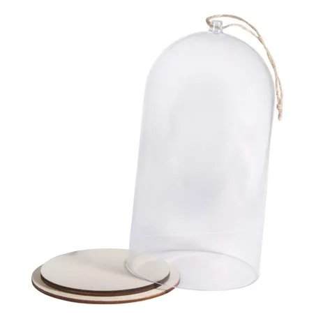 Rayher Acrylhaube mit Sockel und Jutekordel, 11 x 11 x 19 cm