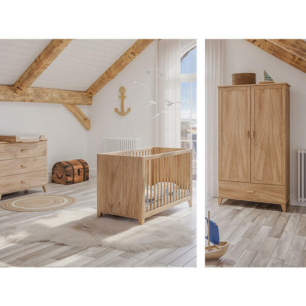 Chambre TRIO Lit 60x120 + Commode + Armoire NAÏA BOIS Naturel - THEO
