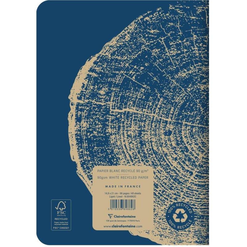 Carnet piqué FOREVER PREMIUM 100% recyclé A5 96 pages ligné papier recyclé blanc 90 g - Bleu cobalt