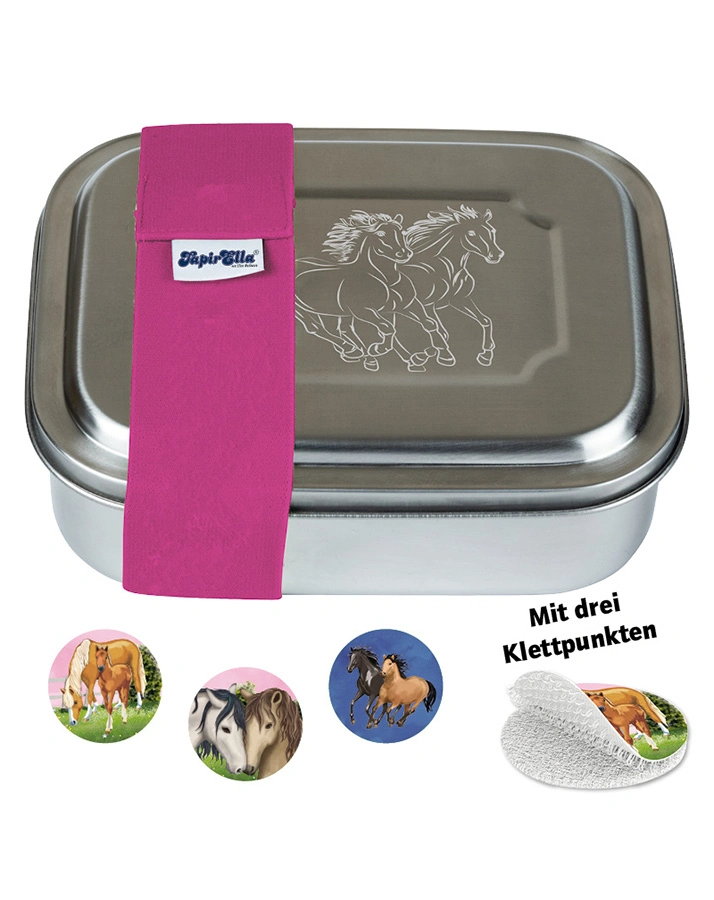 Edelstahl-Brotdose TAPIRELLA – PFERDE 7-teilig in silber/pink