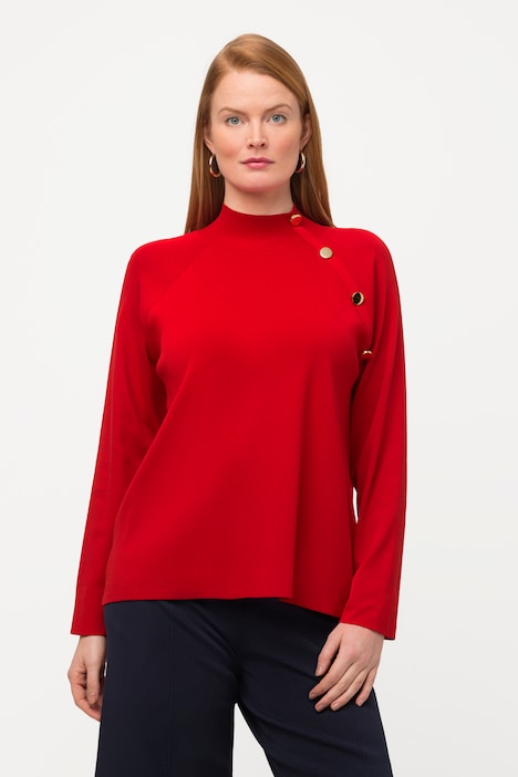 Pullover, Rippstrick, Stehkragen, Zierknöpfe, Langarm