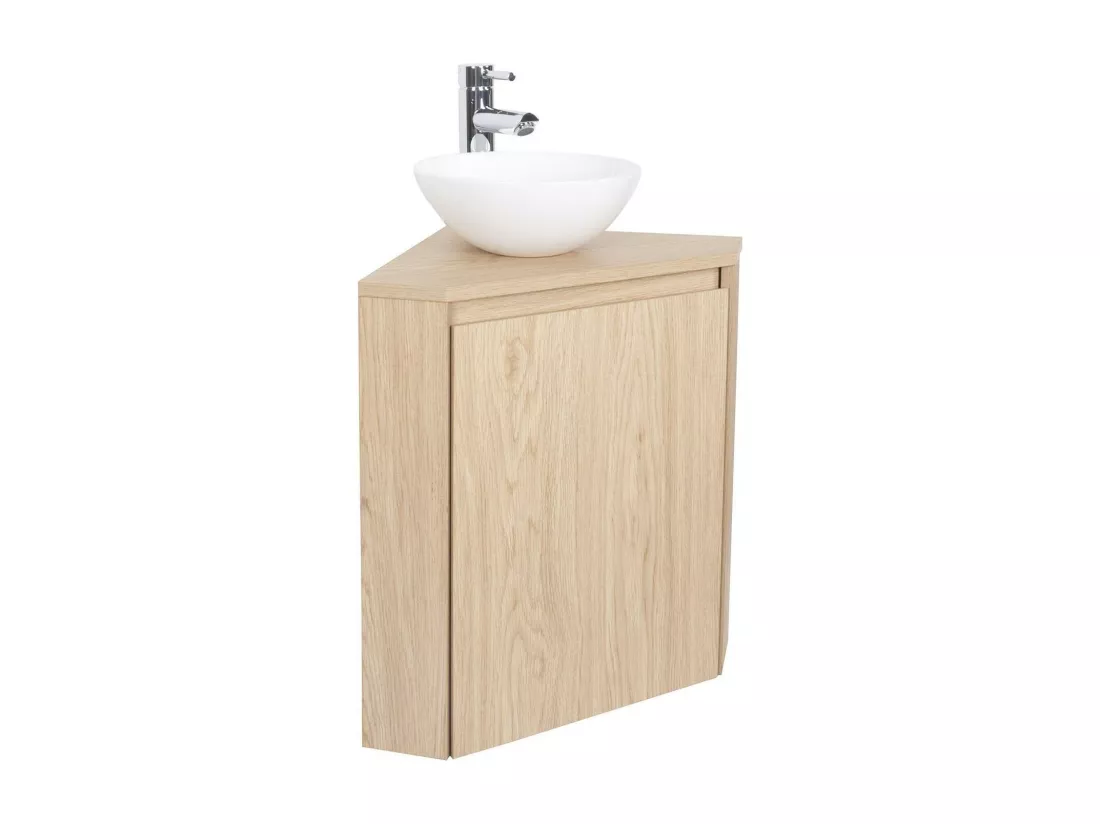 Ensemble lave-mains d'angle décor chêne + vasque