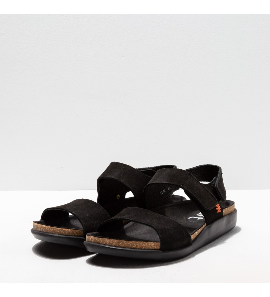 Sandálias Art Leather com dorso em couro preto Biarritz