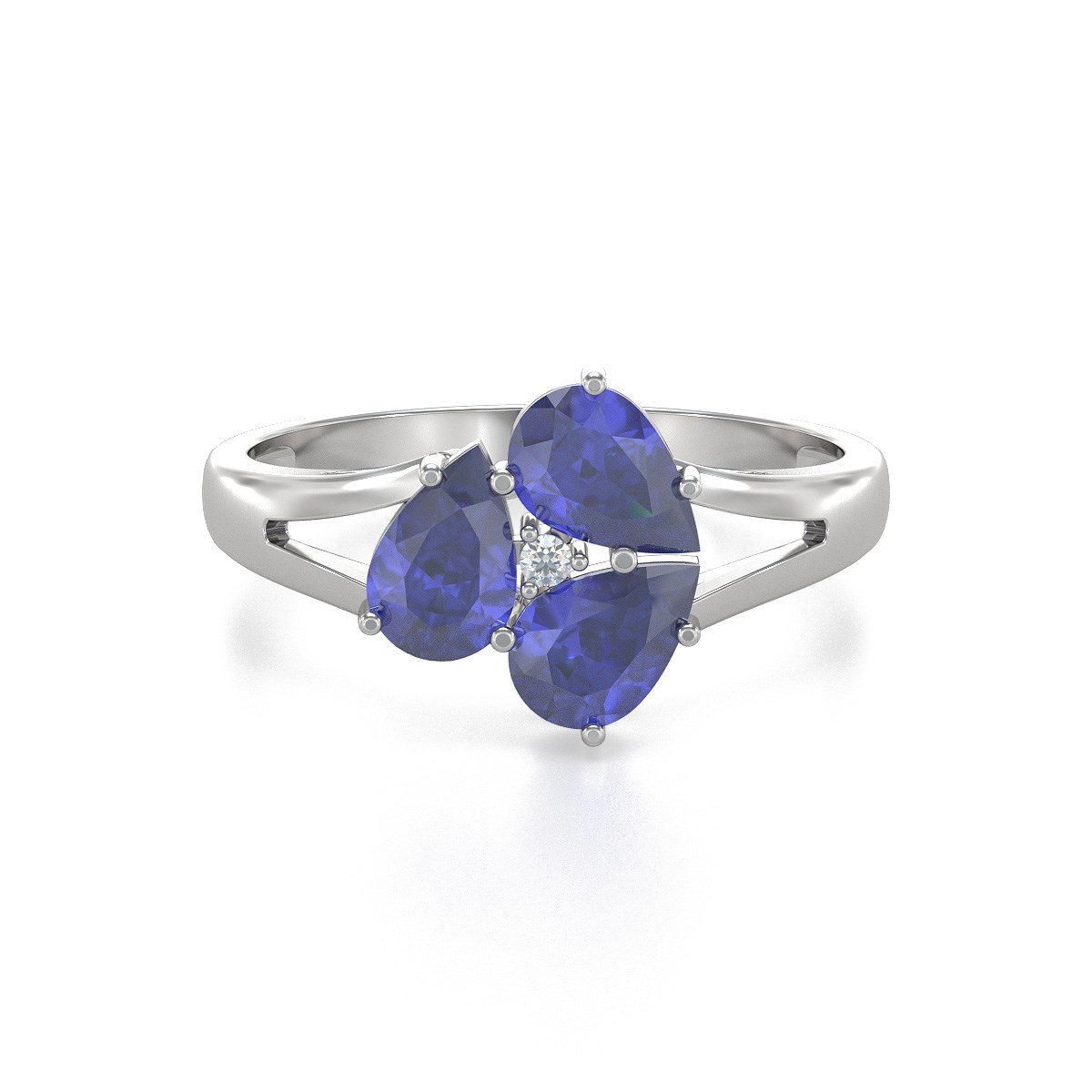 Bague ADEN Or 585 Blanc Tanzanite et diamants 2.5grs