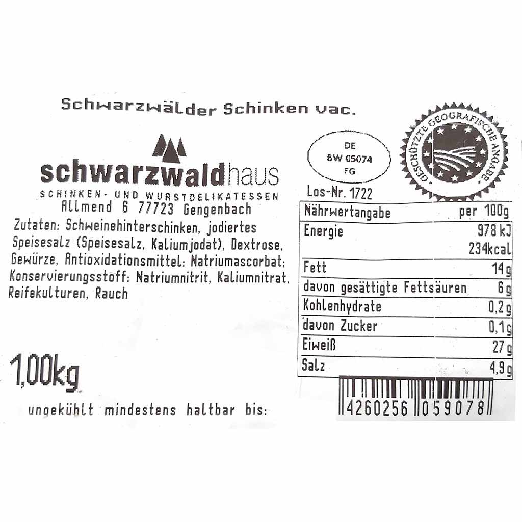Schwarzwaldhaus Schwarzwälder Schinken 1000g MHD:2.4.25