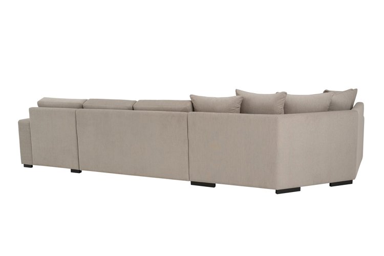 Modern Living hjørnesofa Cosy Corner venstre og 2-seter med sjeselong høyre. Tekstil Kall 9 Cappuccino med Arm A og ben 2 sortbeiset eik.