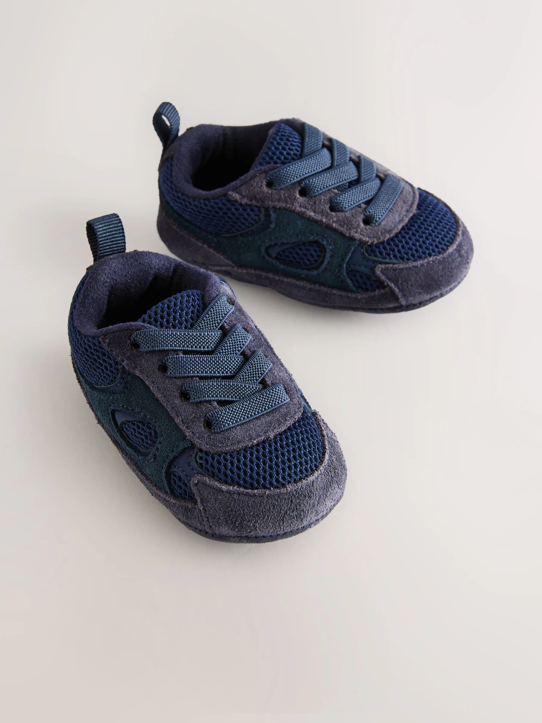 Marineblauw - Baby Elastic Lace Slip-Ons Trainers (0-2mths)