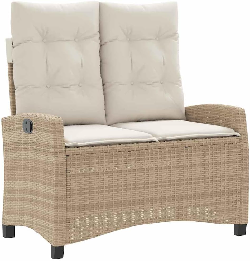 2-TLG Gartenmöbel Lounge Set aus Poly Rattan Beige 105x66x93 cm Modernes Design Verstellbare Rückenlehne Höhenverstellbarer Akazientisch robust für Balkon Terrasse und Garten