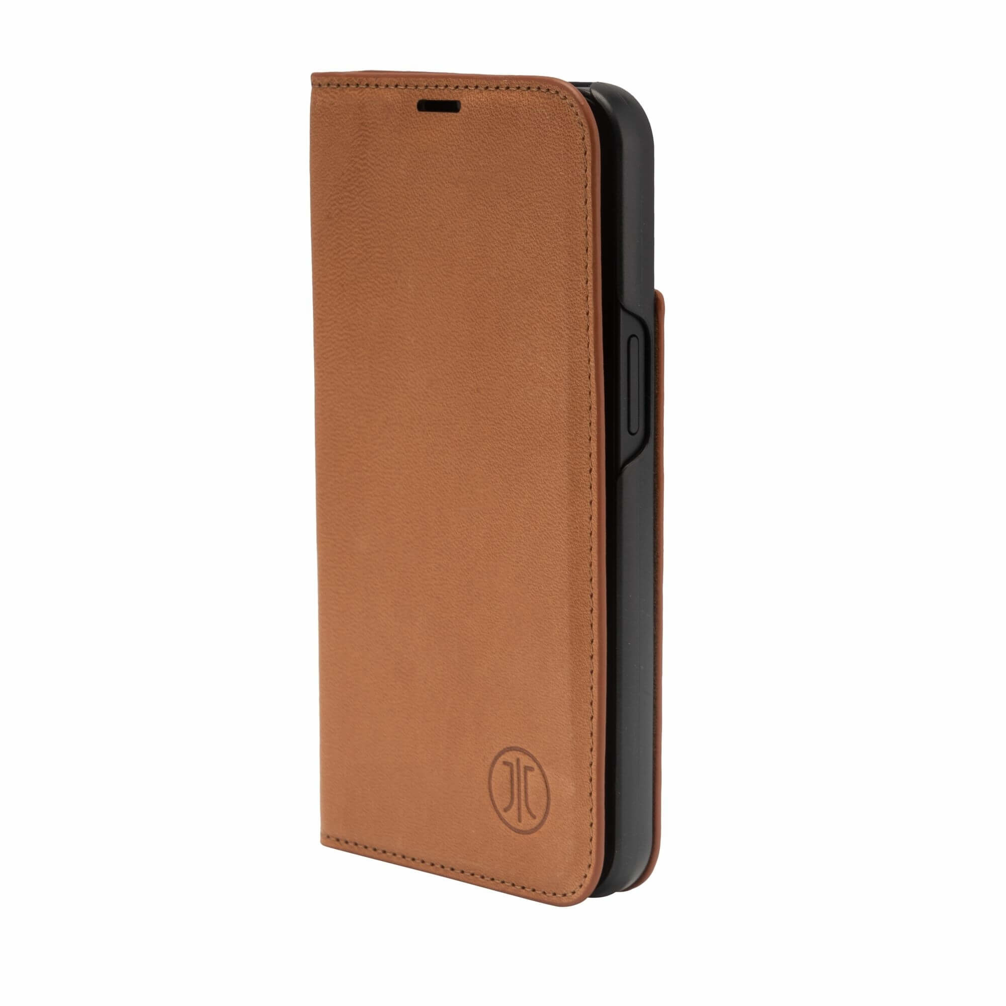 iPhone 15 Echtleder Bookcase Hülle Tegel (11004) - Braun (Cognac)