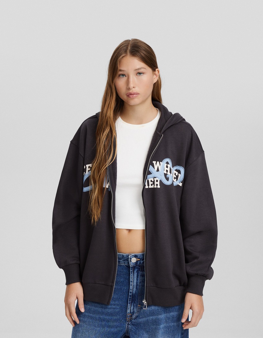 Moletom oversized com zíper e estampa