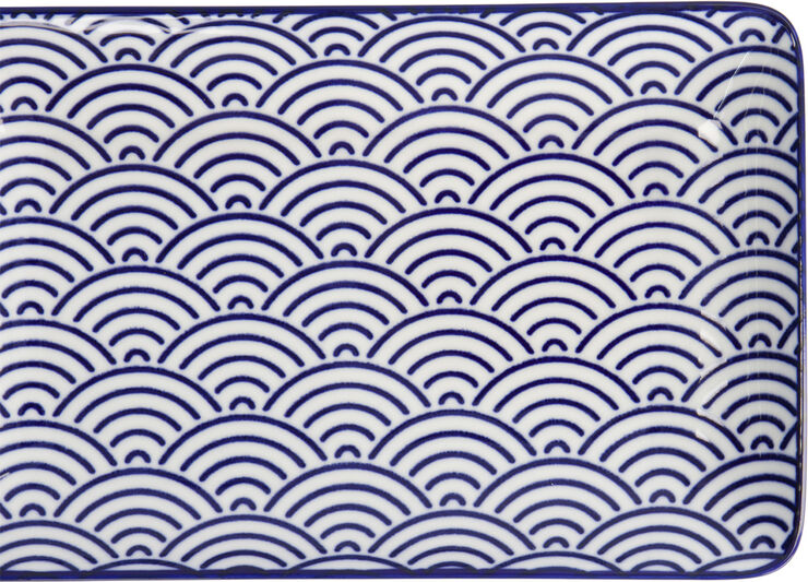 Tokyo Design Studio Nippon Blue Plate Rect 21x13. 5 Wave Blue/white