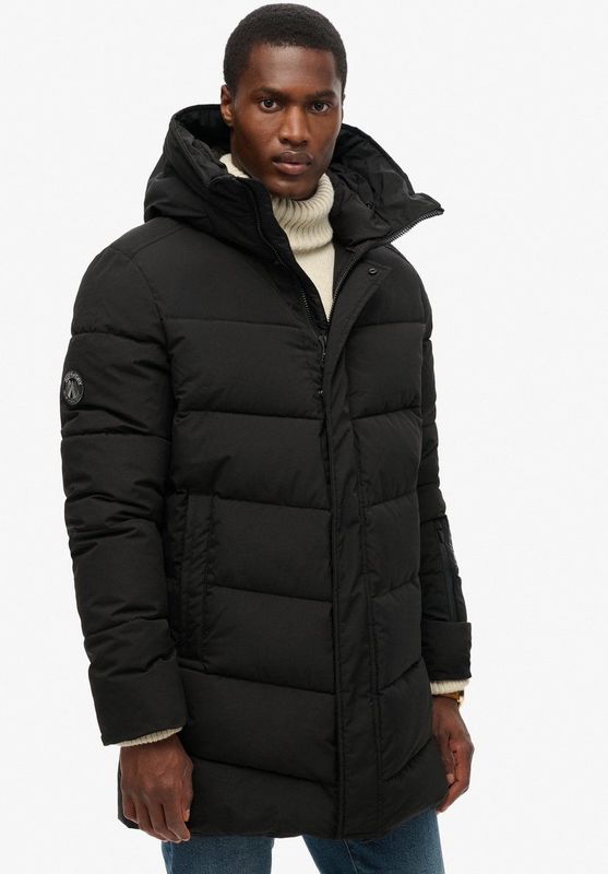 Superdry - City Chevron - Padded Parka Coat - Zwart - Loose Fit, Waterafstotend