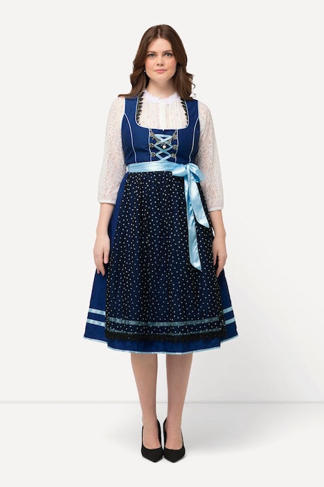 Dirndl, Herzen, Zierkette, Carree-Ausschnitt, ärmellos