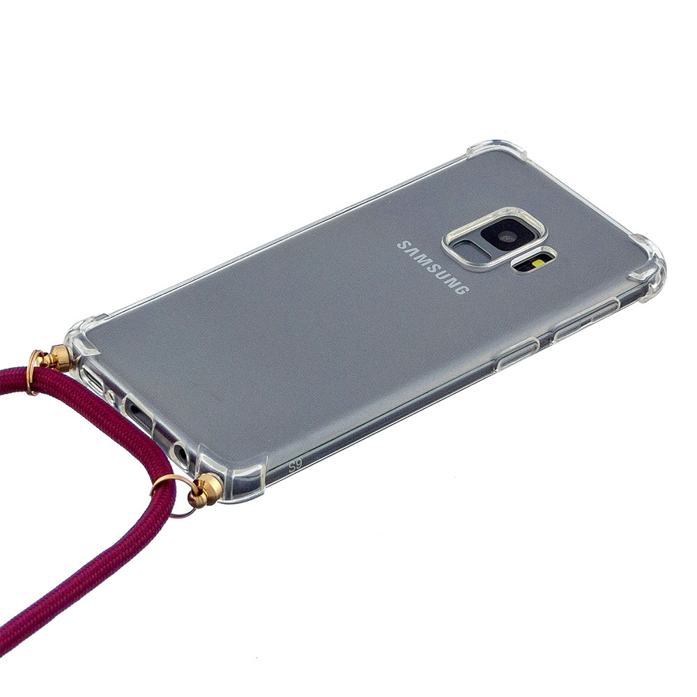 Samsung Galaxy S9 Necklace Gummi Hülle Air Cushion Fallschutz   Handykette (150cm) - Dunkelrot / Gold