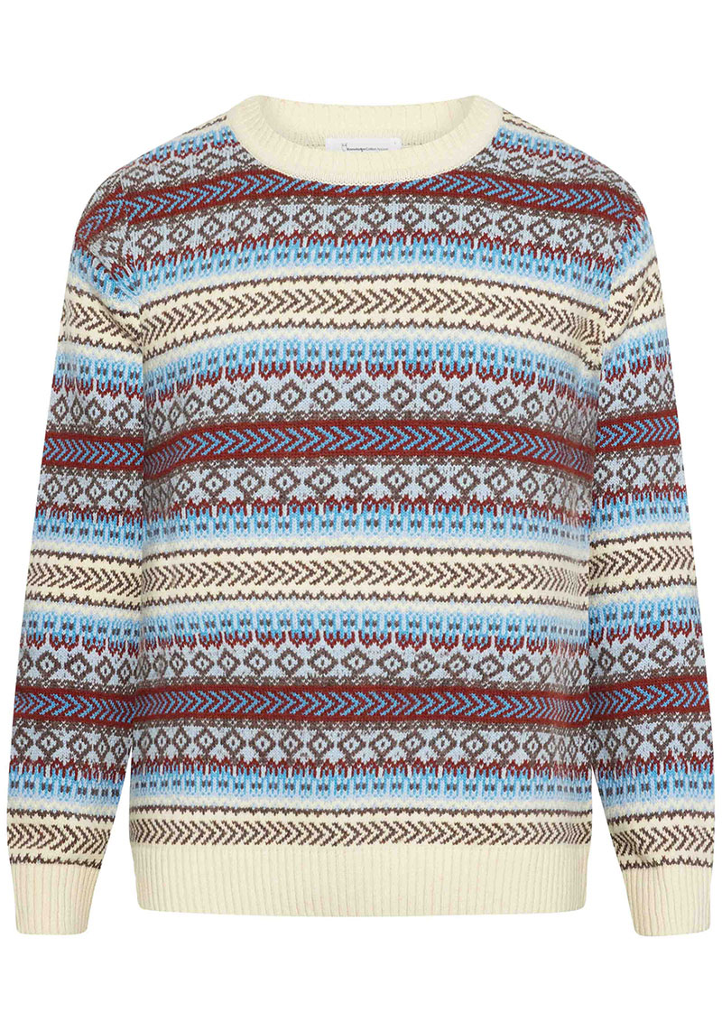 Knowledge Cotton Apparel Strickpullover Knitted Fair Isle Crew Neck Multi Color Stripe
