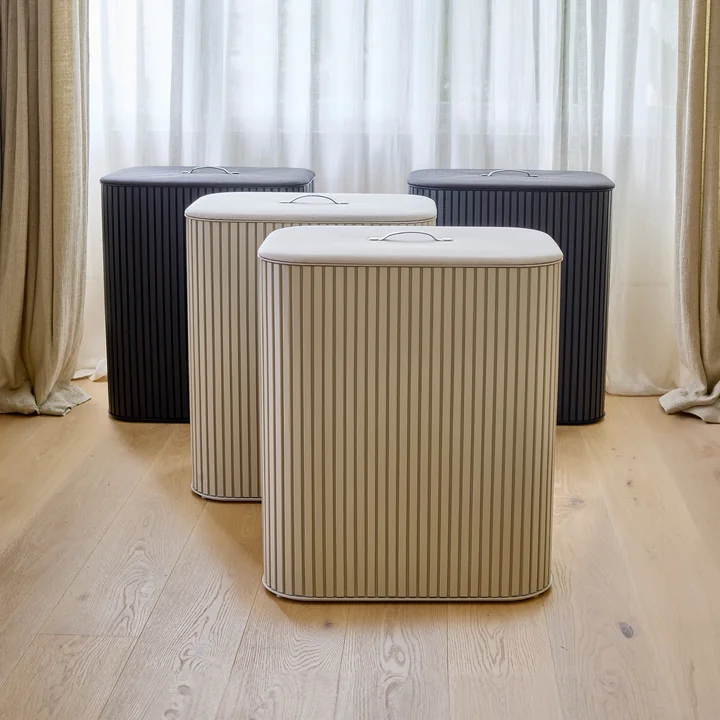 Joseph Joseph - Tota Twin Luxe Wäschetrennkorb mit zwei Fächern 90 l, Bambus ecru