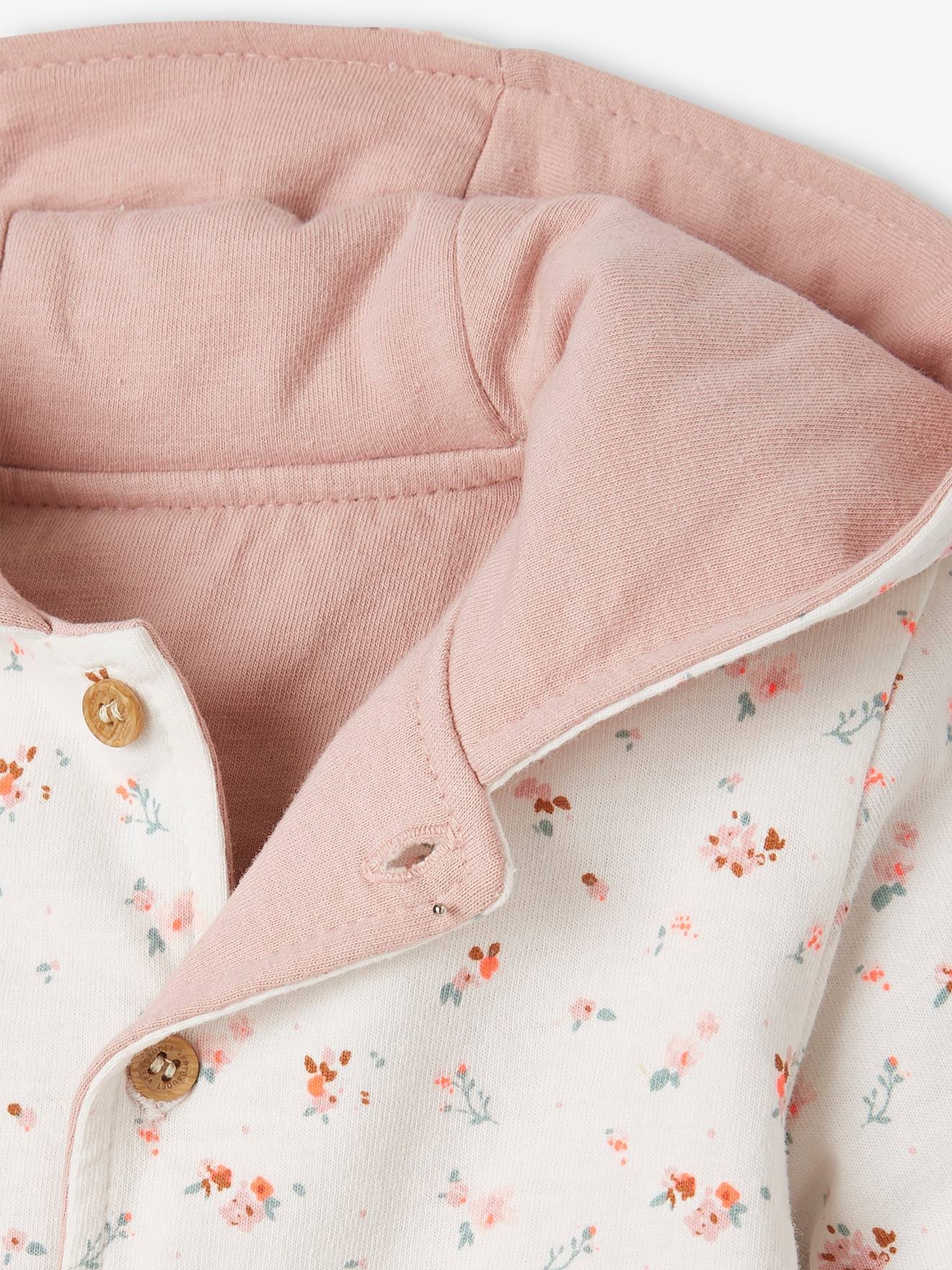 Jaqueta reversível com capuz para bebê, branca lisa com estampas.