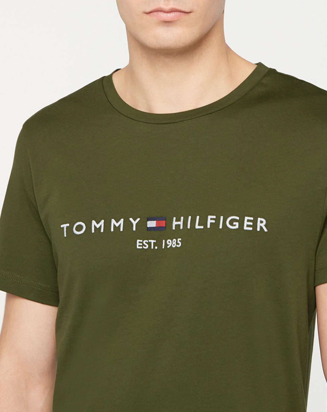 Tommy Hilfiger T-Shirt 100% Coton Bio Tommy Logo kaki foncé