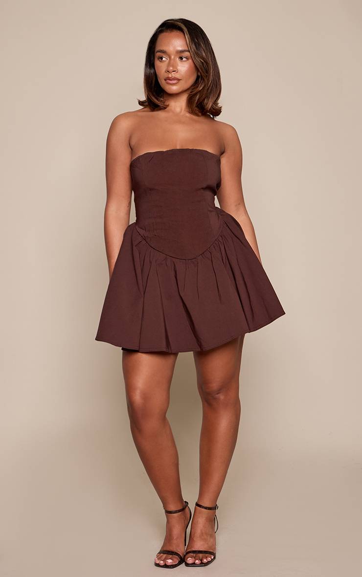 Chocolat Robe Patineuse Mini Cintrée En Tissu Extensible Shape