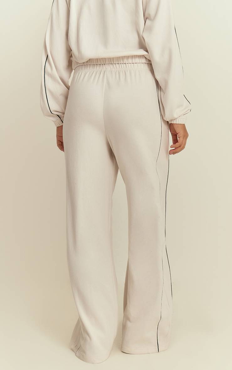 Crème Jogging Interlock À Jambes Larges Avec Passepoil Contrasté