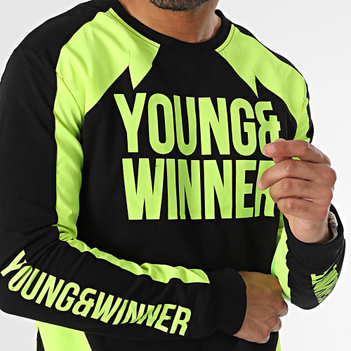 Sweat Crewneck Rider Noir Jaune Fluo Réversible