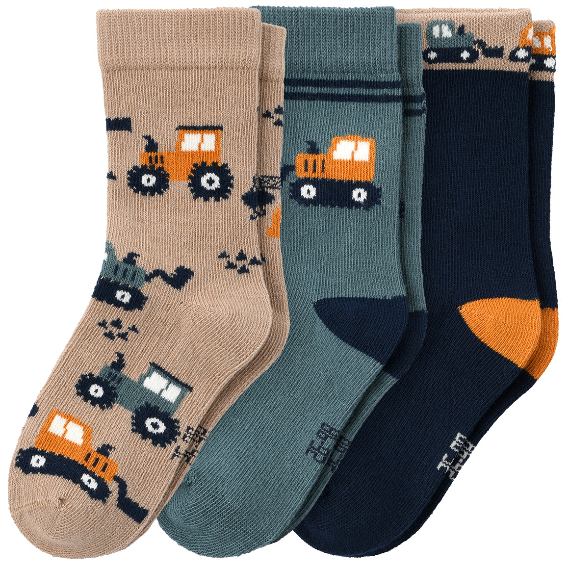 Topomini 3 Paar Baby Socken mit Fahrzeugen hellbraun / dunkelblau / blaugrau