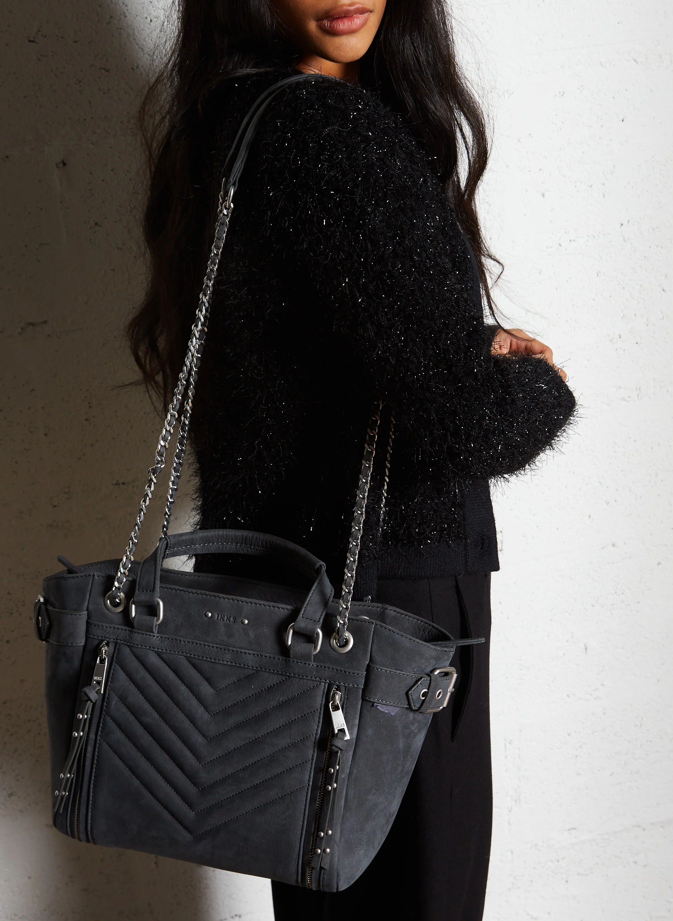 1440 - Cabas en cuir velours| Gris