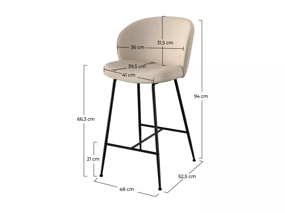 Lot de 2 chaises pour îlot central 66 cm en tissu bouclé beige - Groom