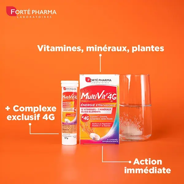 Multivitaminas Forté Pharma MultiVit'4G Energy - 60 Comprimidos Efervescentes - 2 meses