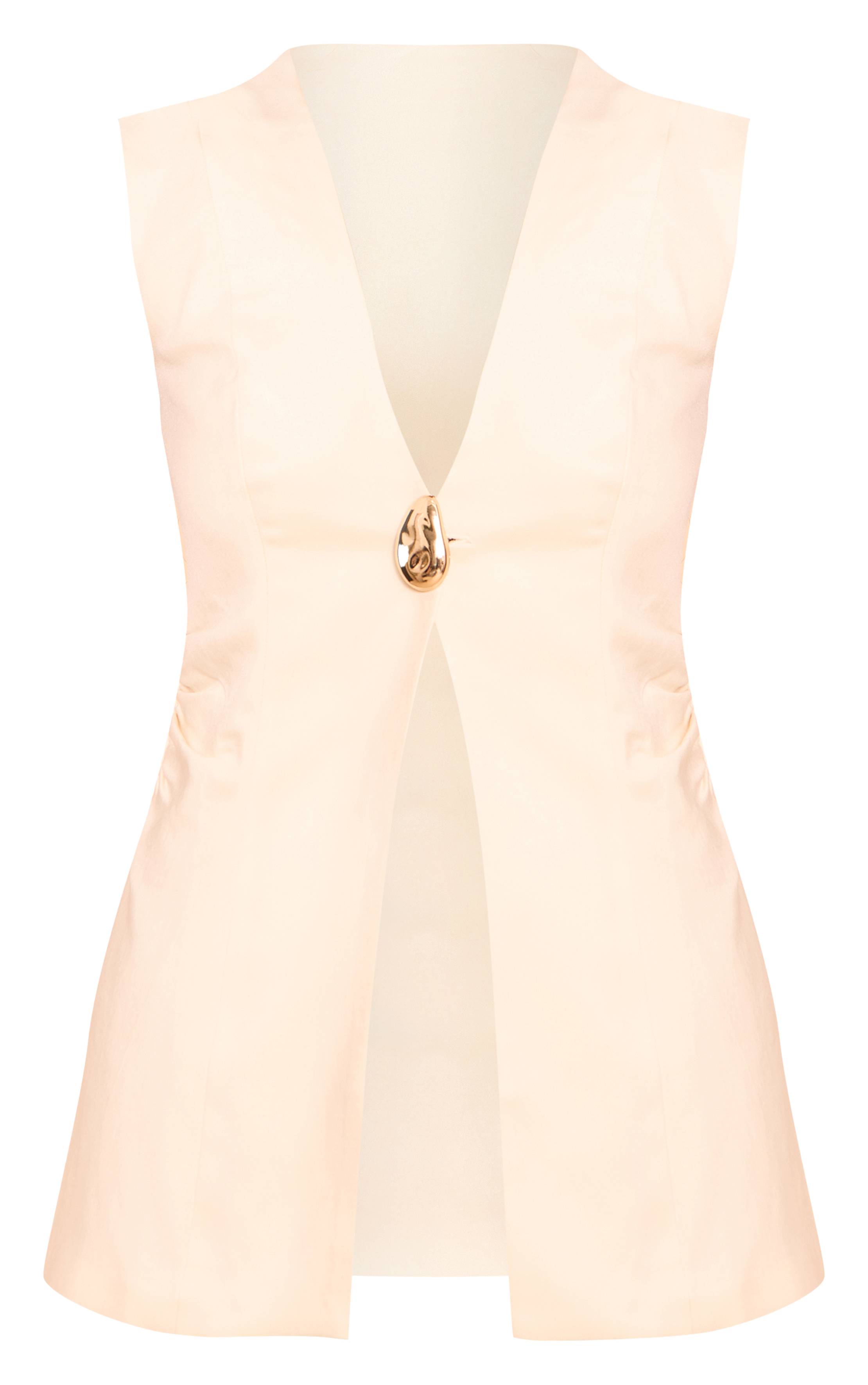 Crème Gilet Sans Col Avec Détails Métalliques