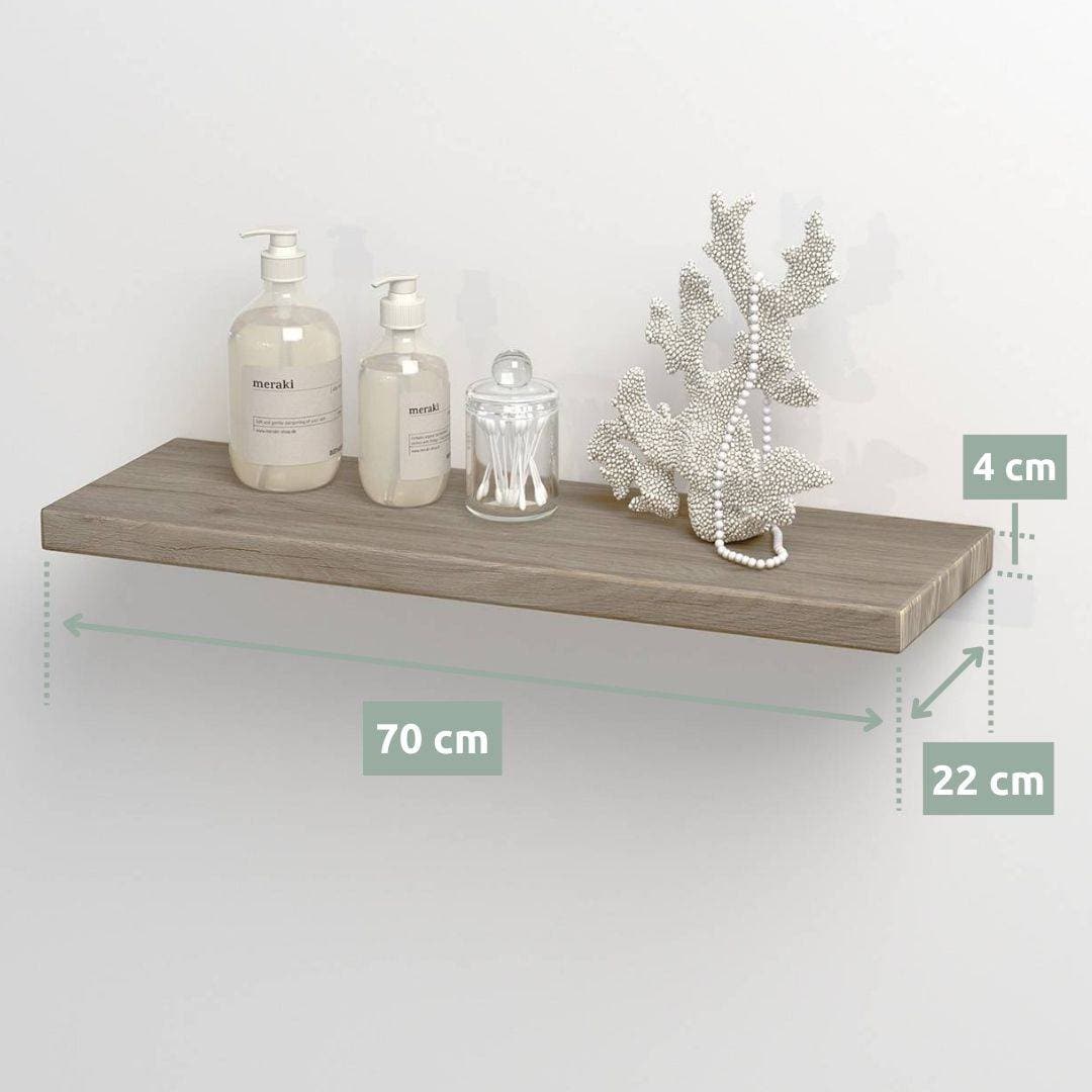holz4home® Schwebendes Wandregal aus Eiche Hellgrau | 70cm | Ohne Baumkante | Hellgrau