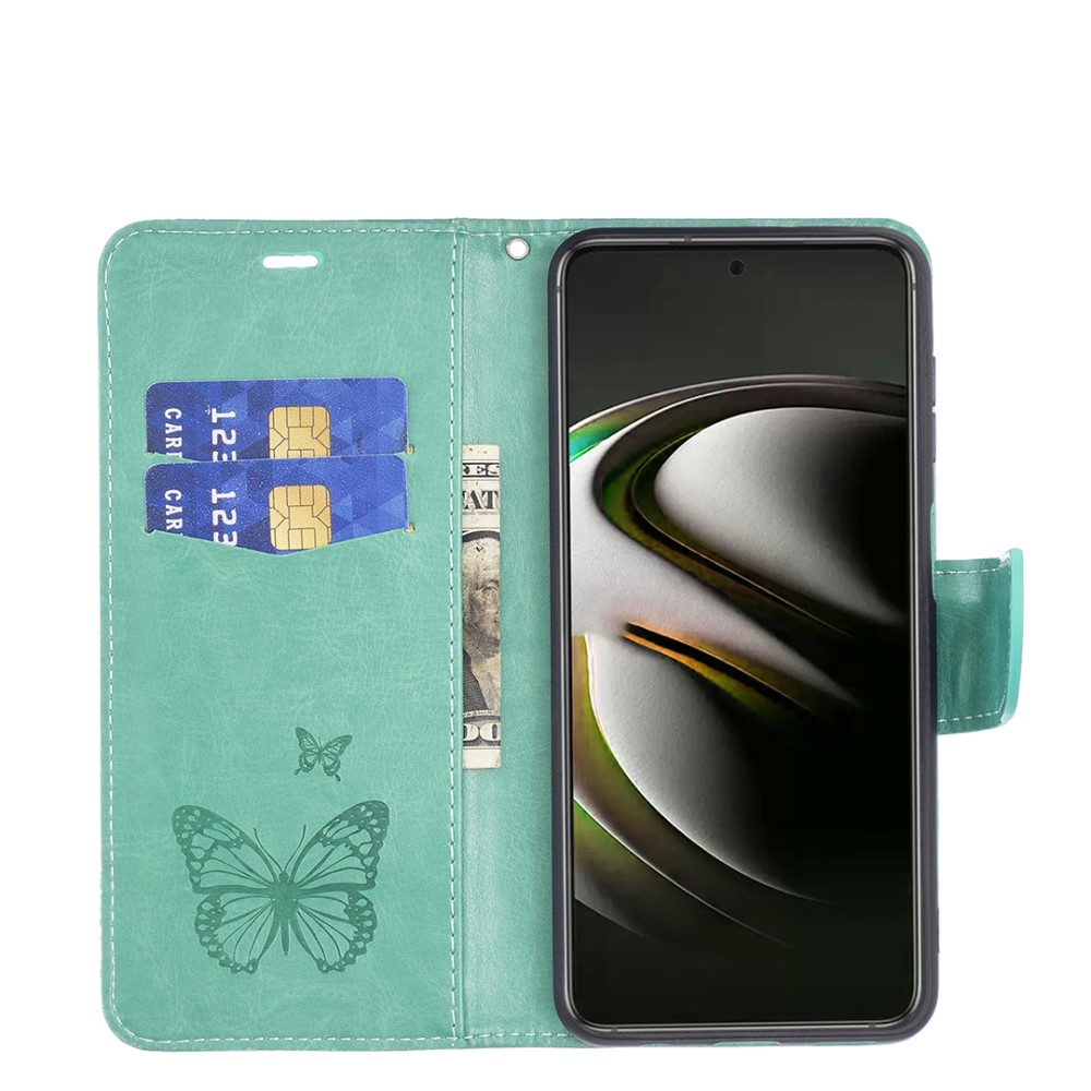 Samsung Galaxy S22 5G Leder Tasche mit Kartenfach   Handschlaufe Schmetterling - Türkis